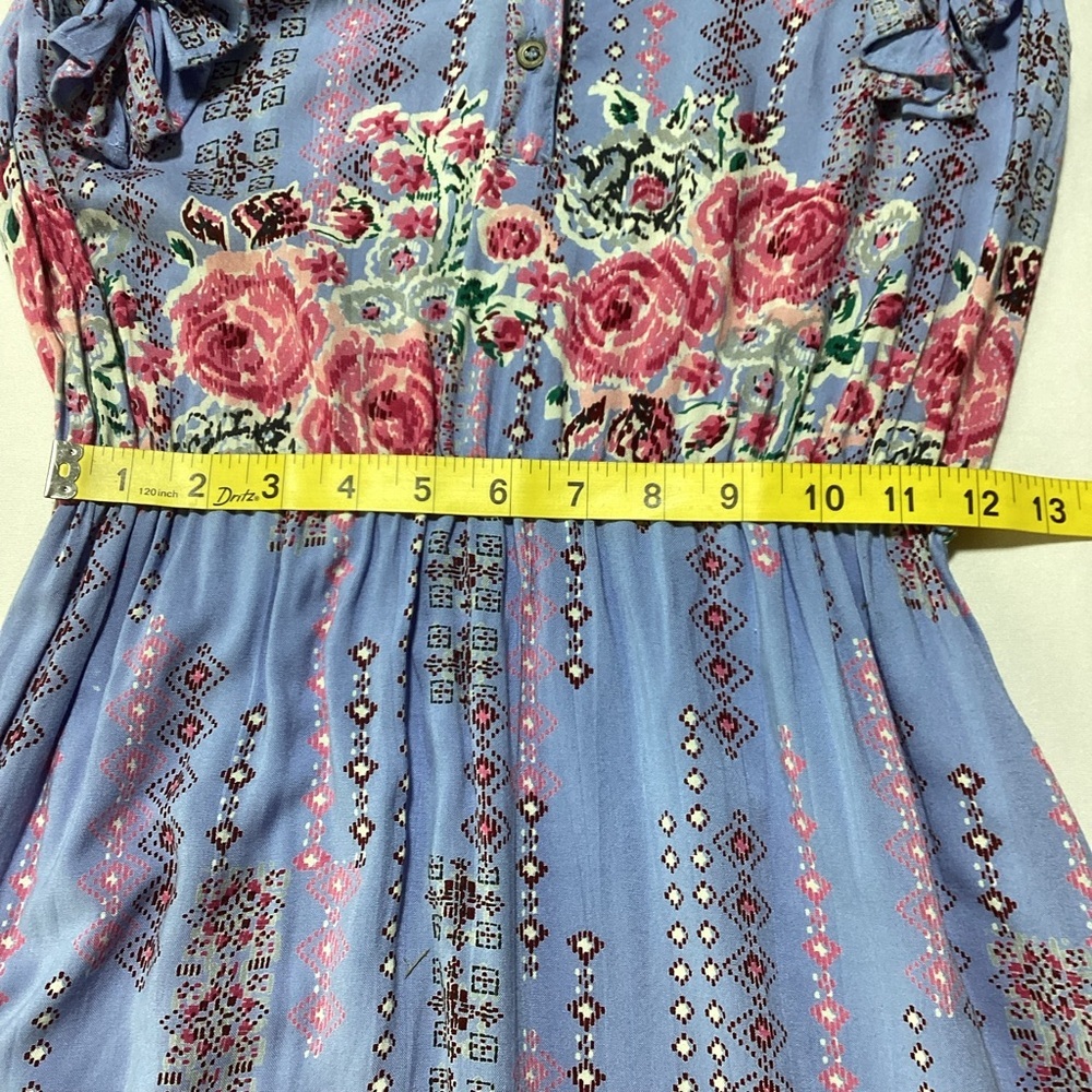 Angie Blue and Pink Floral Patterned Dress with Ruffle Sleeves - Picture 10 of 10